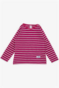 Baby Girl Long-Sleeve T-Shirt, Striped, Buttoned, Butterfly Print, Fuchsia (9 Months-1.5 Years)