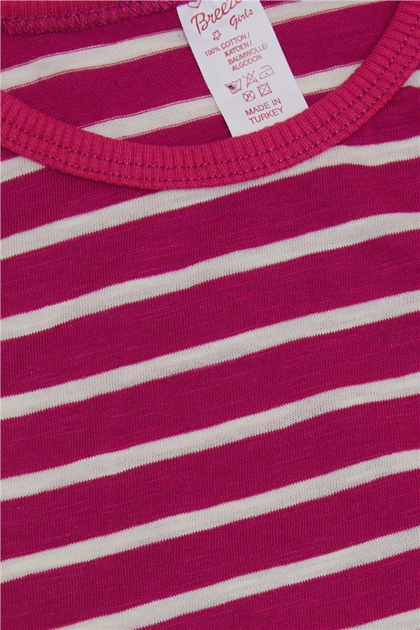 Baby Girl Long-Sleeve T-Shirt, Striped, Buttoned, Butterfly Print, Fuchsia (9 Months-1.5 Years)