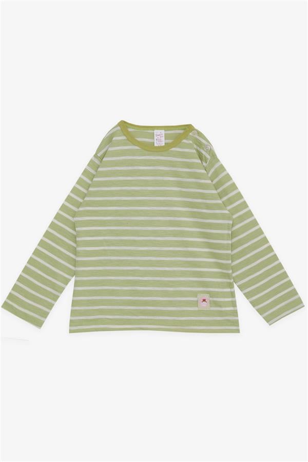 Baby Girl Long-Sleeve T-Shirt, Striped, with Teddy Bear Print, Pistachio Green (9 Months-1 Years)