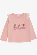 Baby Girl Long-Sleeve T-Shirt with Dancer Girl Print, Lace Trim, Powder Pink (9 Months-2 Years)