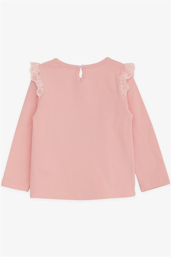 Baby Girl Long-Sleeve T-Shirt with Dancer Girl Print, Lace Trim, Powder Pink (9 Months-2 Years)