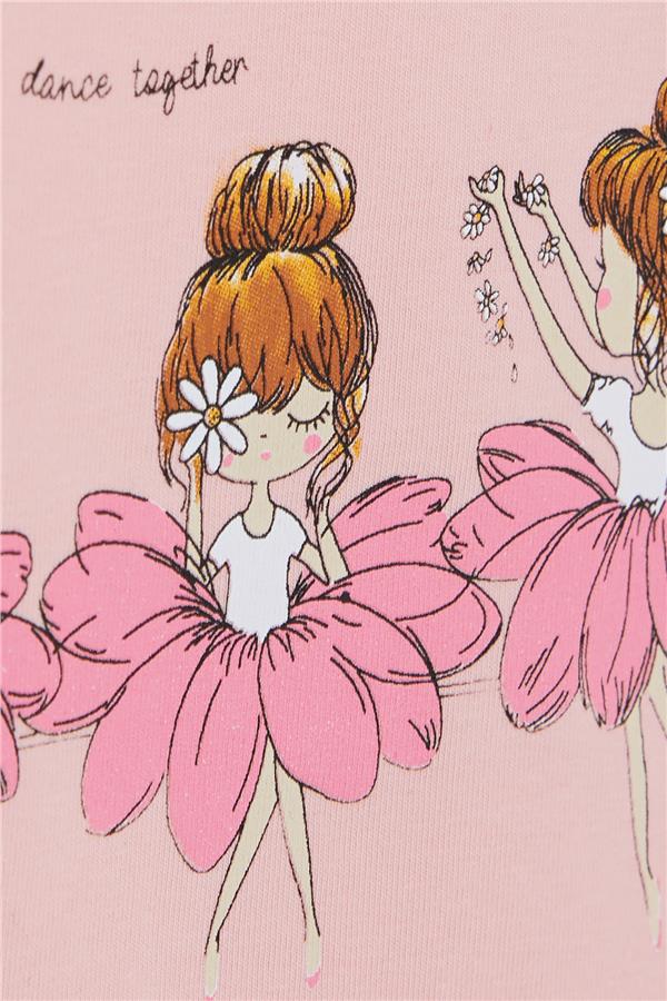 Baby Girl Long-Sleeve T-Shirt with Dancer Girl Print, Lace Trim, Powder Pink (9 Months-2 Years)