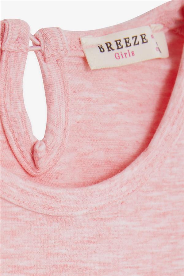 Baby Girl Long-Sleeve T-Shirt with Dancer Girl Print, Lace Trim, Salmon Melange (9 Months-3 Years)