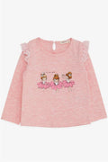Baby Girl Long-Sleeve T-Shirt with Dancer Girl Print, Lace Trim, Salmon Melange (9 Months-3 Years)