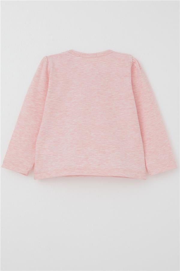Baby Girl Long-Sleeved T-Shirt with Lace and Bow, Salmon Melange (6 Months-2 Years)