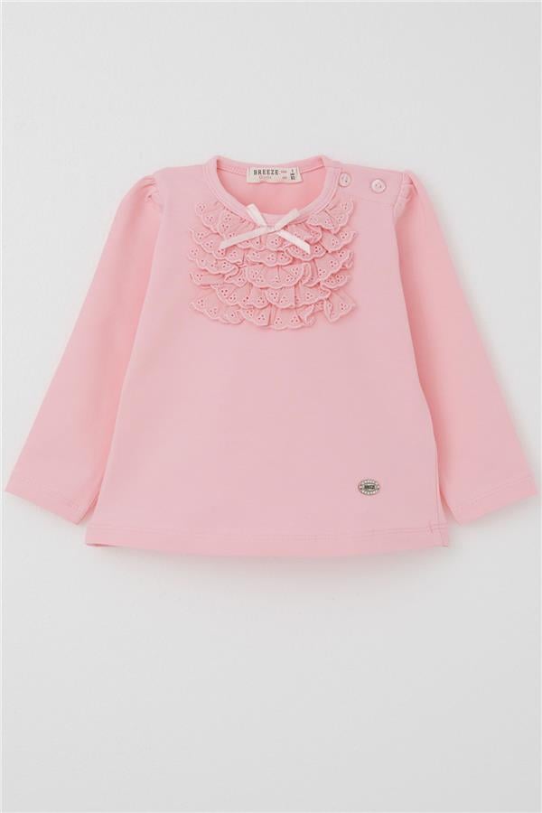 Baby Girl Long-Sleeved T-Shirt with Lace Bow, Powder Pink (6 Months-2 Years)