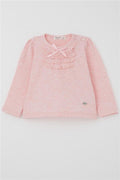 Baby Girl Long-Sleeved T-Shirt with Lace and Bow, Salmon Melange (6 Months-2 Years)