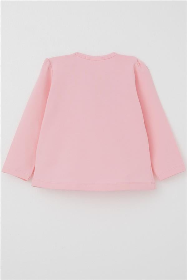Baby Girl Long-Sleeved T-Shirt with Lace Bow, Powder Pink (6 Months-2 Years)
