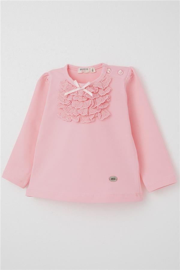 Baby Girl Long-Sleeved T-Shirt with Lace Bow, Powder Pink (6 Months-2 Years)