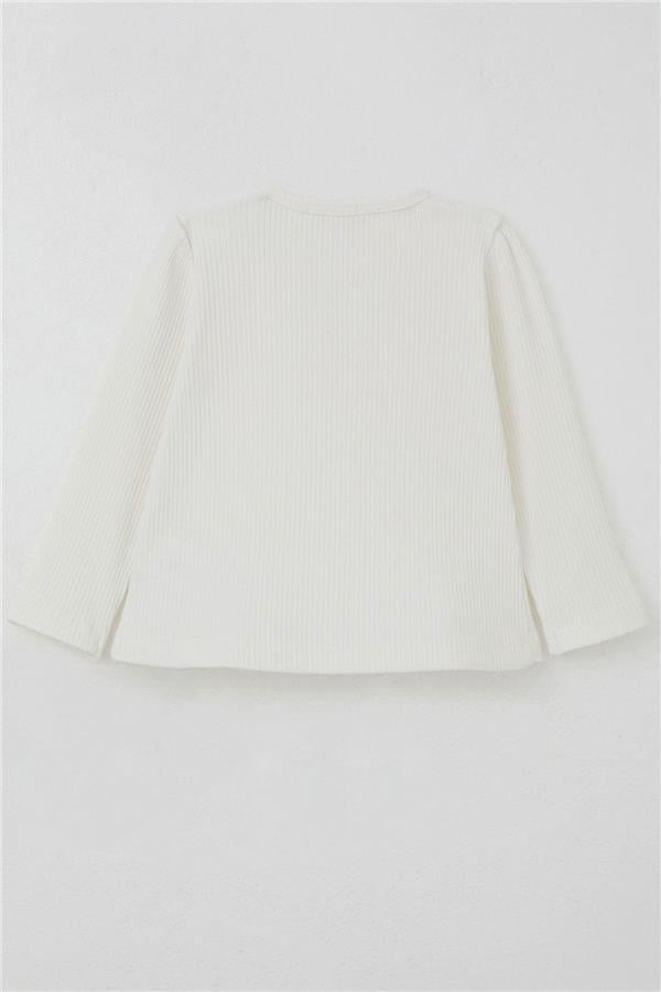 Baby Girl Long-Sleeved T-Shirt with Lace Bow, Ecru (6 Months-2 Years)