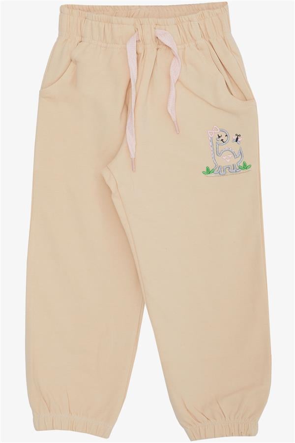 Baby Girl Bottoms Cute Dinosaur & Butterfly Embroidered Print Cream (1-1.5 Years)