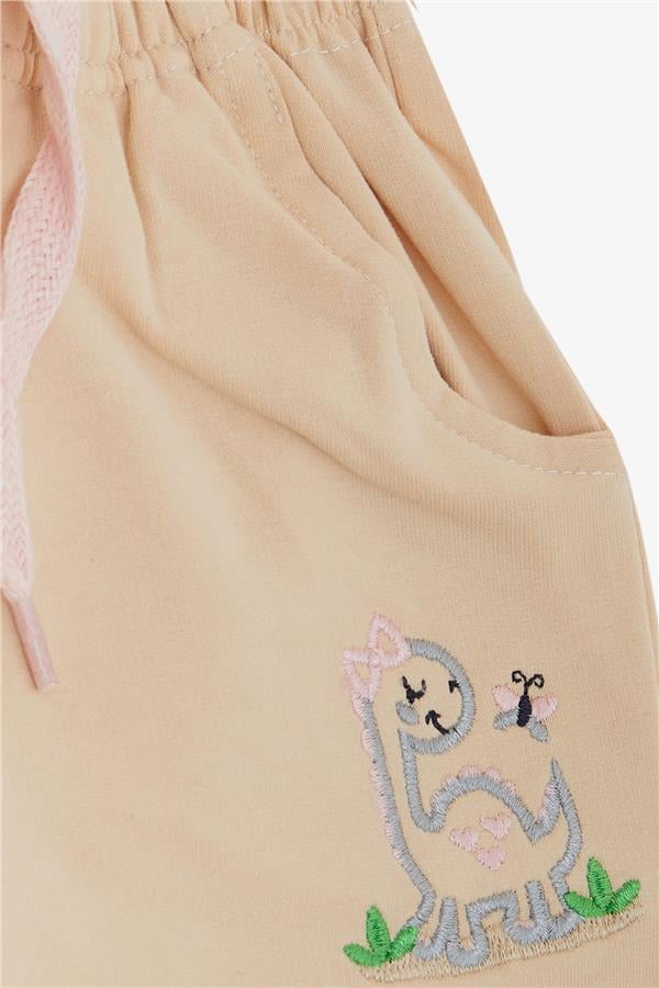 Baby Girl Bottoms Cute Dinosaur & Butterfly Embroidered Print Cream (1-1.5 Years)