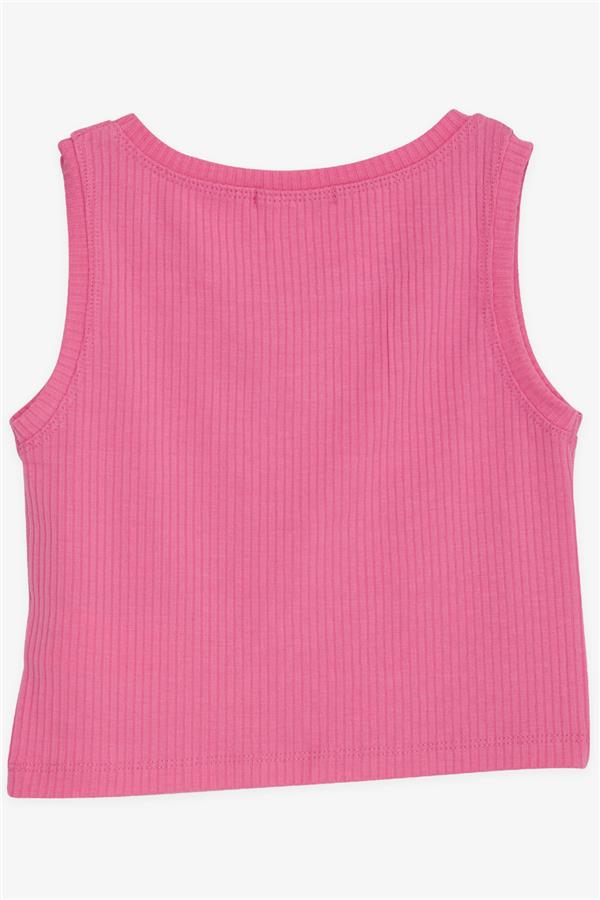 Girls' Sleeveless T-Shirt with Embellished Embellished Logo, Fuchsia (Ages 9-14)