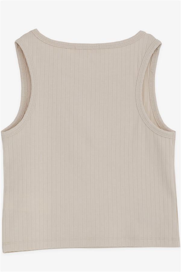 Girls' Sleeveless T-Shirt with Embellished Embellished Embellishing, Beige (Ages 9-14)