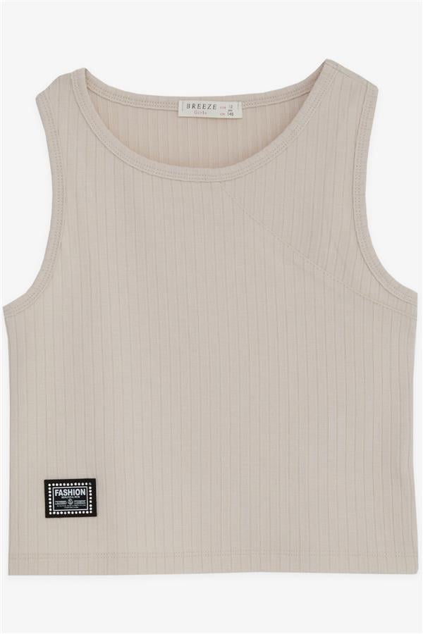 Girls' Sleeveless T-Shirt with Embellished Embellished Embellishing, Beige (Ages 9-14)