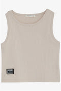 Girls' Sleeveless T-Shirt with Embellished Embellished Embellishing, Beige (Ages 9-14)