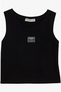 Girls' Sleeveless T-Shirt with Embellished Embellished Embellishing, Black (Ages 9-14)