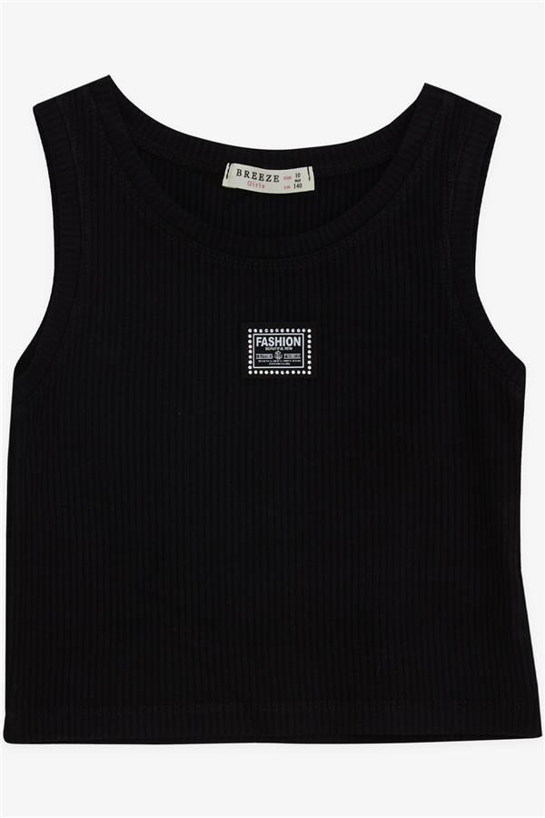 Girls' Sleeveless T-Shirt with Embellished Embellished Embellishing, Black (Ages 9-14)