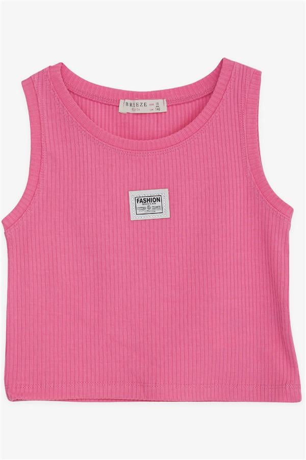 Girls' Sleeveless T-Shirt with Embellished Embellished Logo, Fuchsia (Ages 9-14)