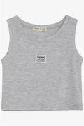 Girls' Sleeveless T-Shirt with Emblem and Rhinestones, Light Grey Melange (Ages 9-14)