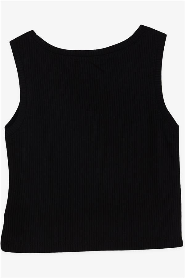 Girls' Sleeveless T-Shirt with Embellished Embellished Embellishing, Black (Ages 9-14)