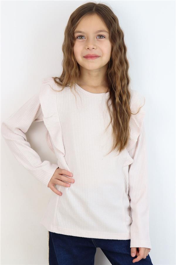 Girls' Cream Blouse with Ruffles (Ages 6-12)