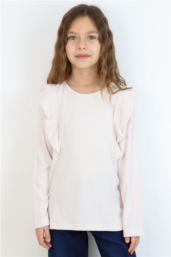 Girls' Cream Blouse with Ruffles (Ages 6-12)