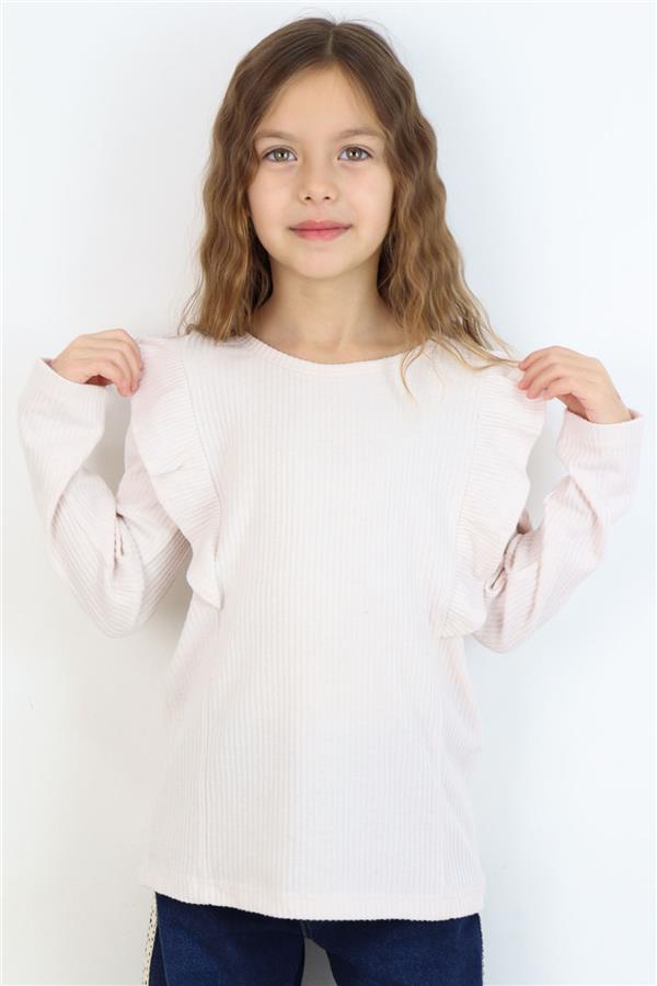Girls' Cream Blouse with Ruffles (Ages 6-12)