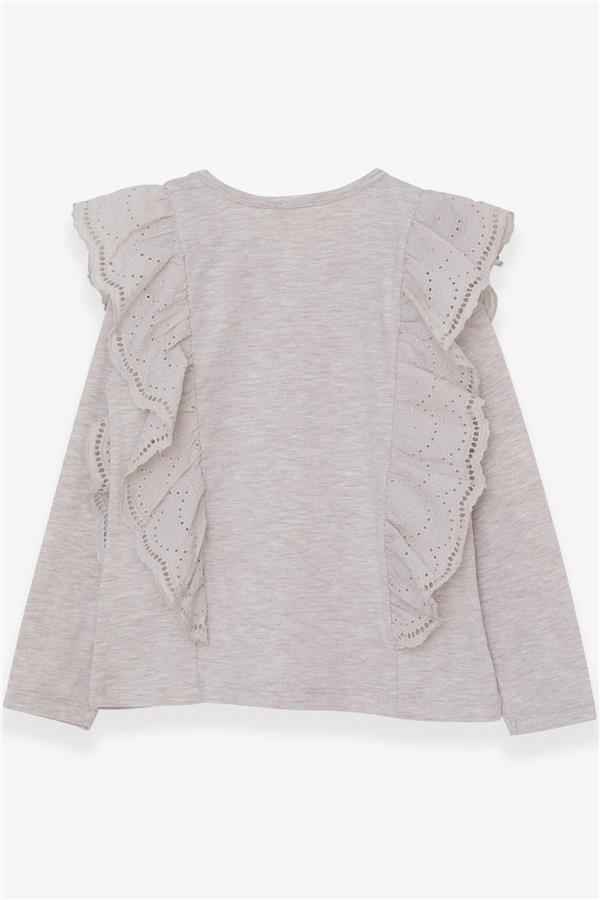 Girl's Blouse with Lace Trim, Beige Melange (Ages 5-10)