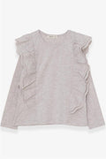 Girl's Blouse with Lace Trim, Beige Melange (Ages 5-10)