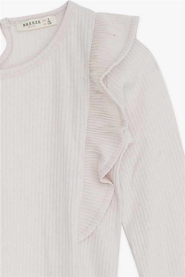 Girl's Blouse with Ruffled Shoulders, Beige (Ages 4-8)