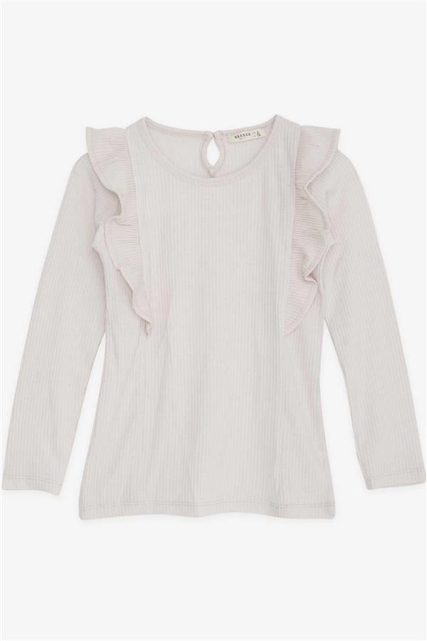 Girl's Blouse with Ruffled Shoulders, Beige (Ages 4-8)