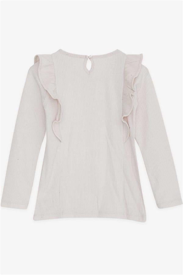 Girl's Blouse with Ruffled Shoulders, Beige (Ages 4-8)