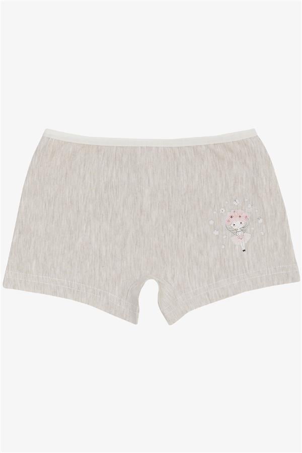 Girls' Boxer Shorts with Ballerina Girl Print, Beige Melange (Ages 5)