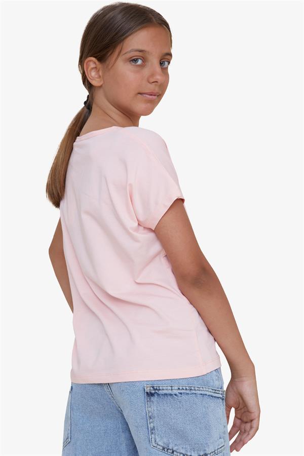 Girls' Crop T-Shirt, Friendship Theme, Salmon (Ages 10-16)