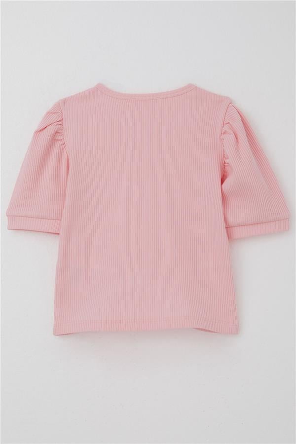 Girls' Crop T-Shirt with Midriff Cutout Detail, Pink (Ages 8-14)