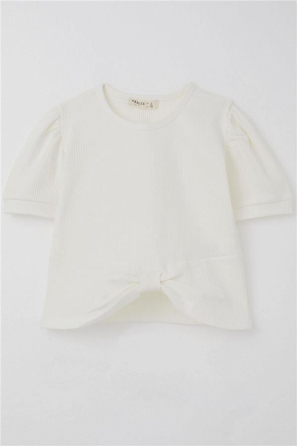 Girls' Crop T-Shirt with Crop Top Detail, Ecru (Ages 8-14)
