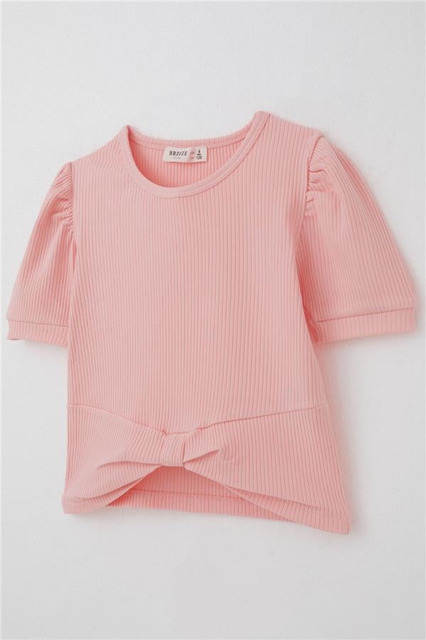 Girls' Crop T-Shirt with Midriff Cutout Detail, Salmon (Ages 8-14)