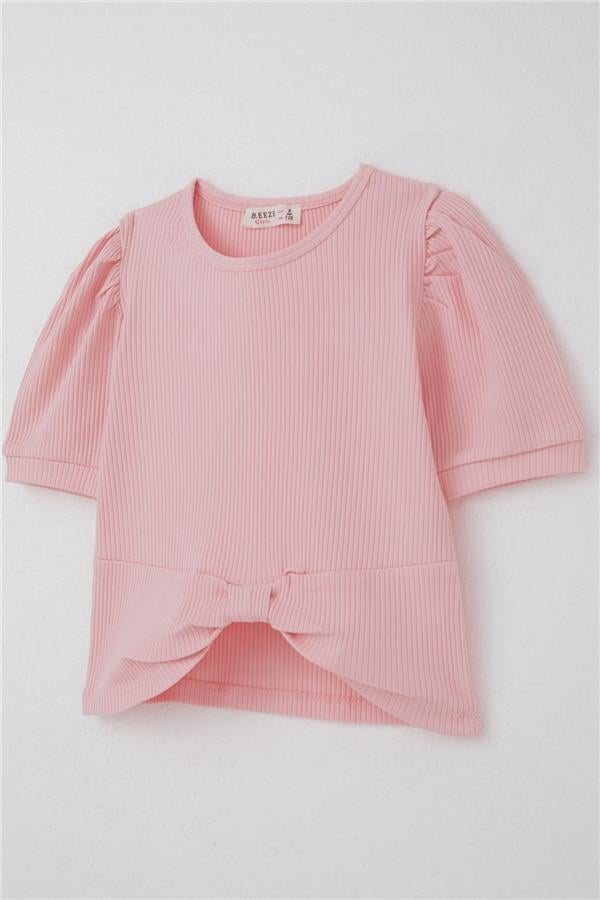 Girls' Crop T-Shirt with Midriff Cutout Detail, Pink (Ages 8-14)