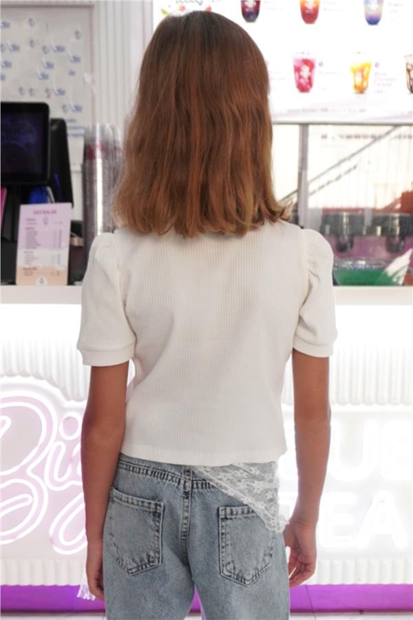 Girls' Crop T-Shirt with Crop Top Detail, Ecru (Ages 8-14)