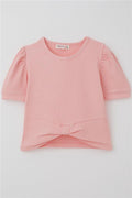 Girls' Crop T-Shirt with Midriff Cutout Detail, Salmon (Ages 8-14)