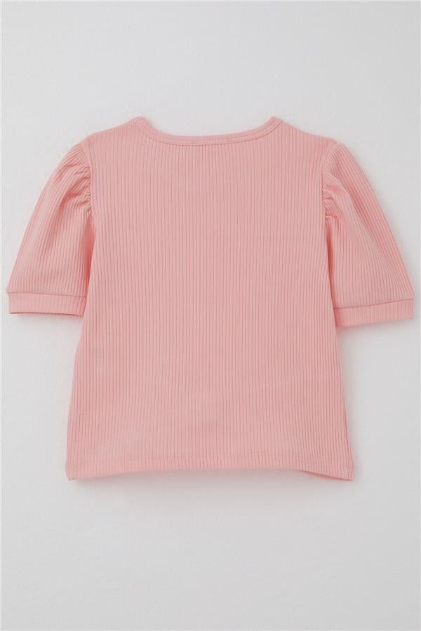 Girls' Crop T-Shirt with Midriff Cutout Detail, Salmon (Ages 8-14)