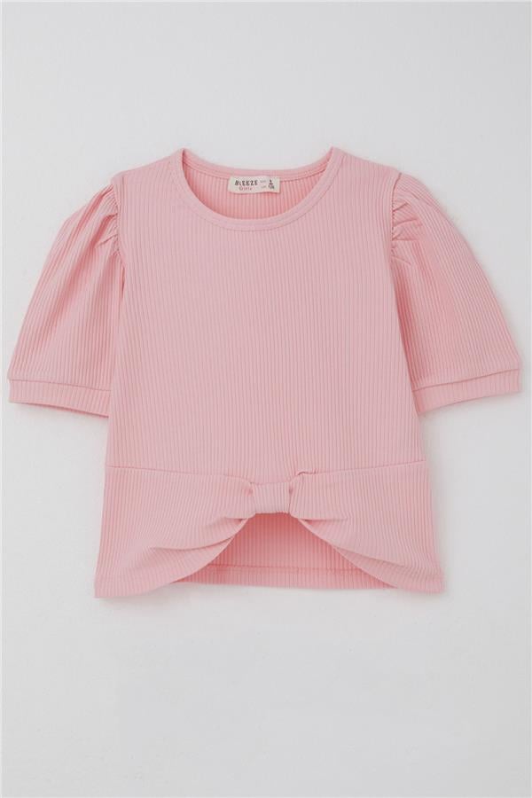 Girls' Crop T-Shirt with Midriff Cutout Detail, Pink (Ages 8-14)