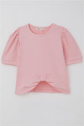 Girls' Crop T-Shirt with Midriff Cutout Detail, Pink (Ages 8-14)