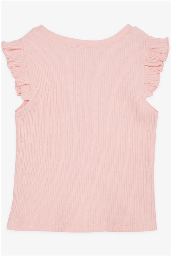 Girls' Crop T-Shirt with Ruffled Sleeves, Salmon (Ages 8-14)