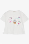 Girls' Crop T-Shirt with Happiness Theme, Off-White (Ages 8-14)