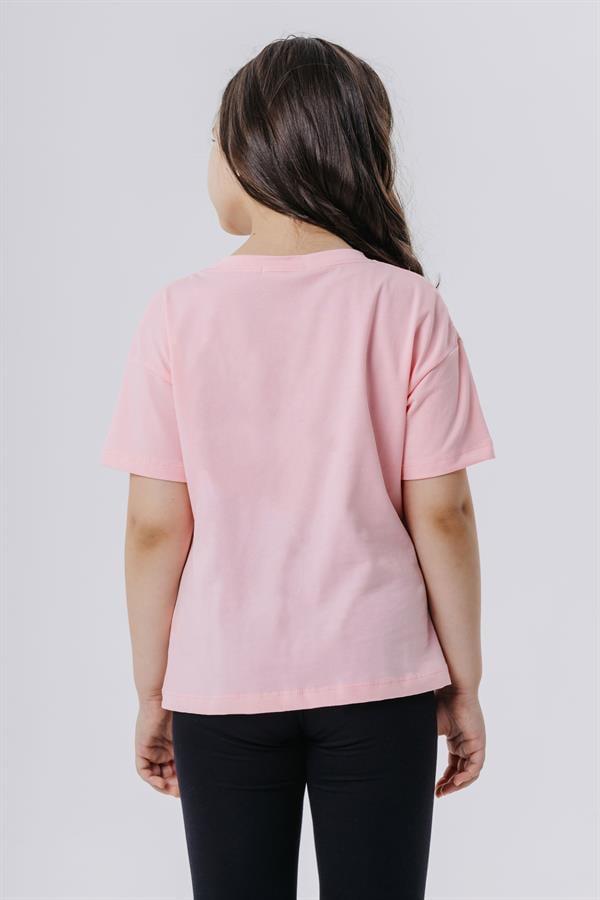 Girls' Crop T-Shirt, Happiness Theme, Powder Pink (Ages 8-14)