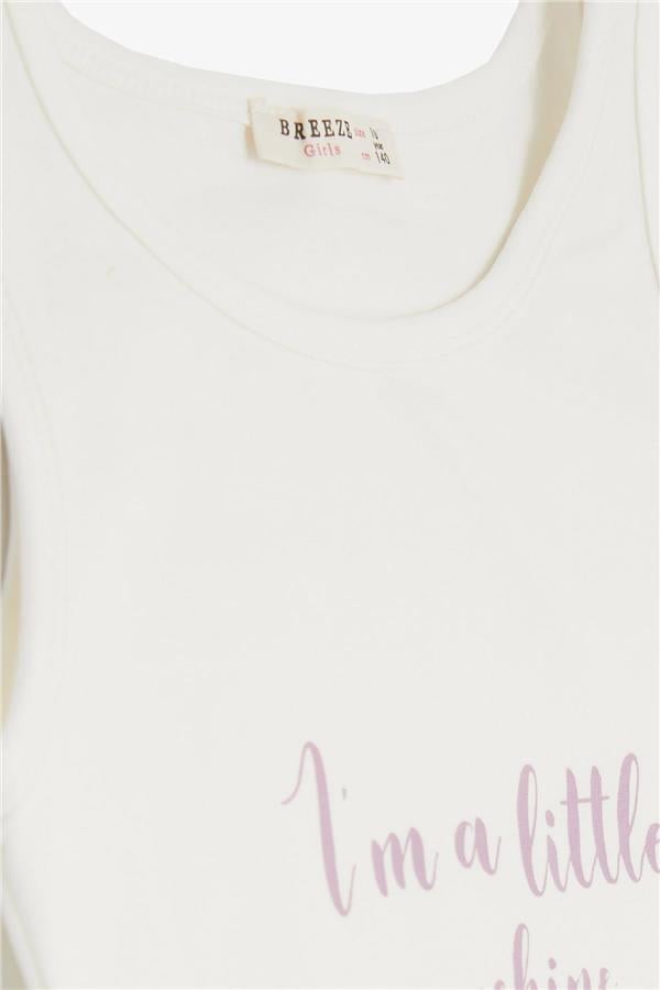 Girls' Crop T-Shirt with Happiness Theme, Off-White (Ages 8-14)