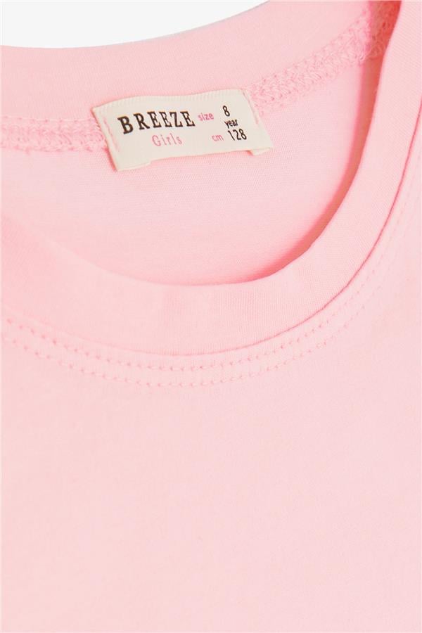 Girls' Crop T-Shirt, Happiness Theme, Powder Pink (Ages 8-14)