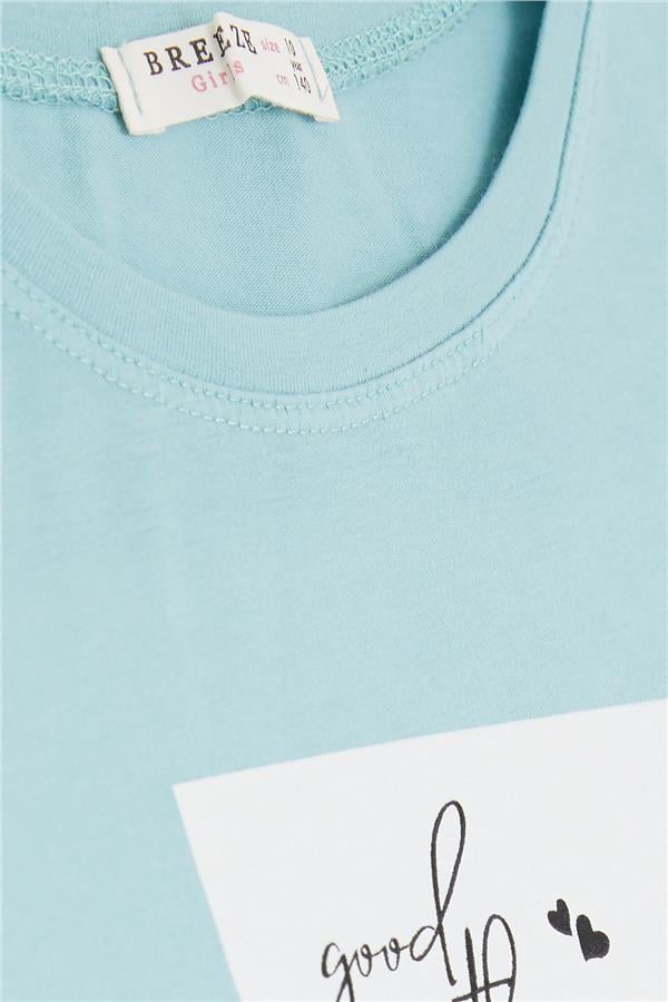 Girls' Crop T-Shirt with Text Print and Side Slits, Mint Green (Ages 9-14)